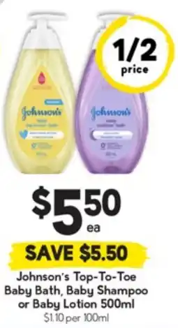 Drakes Johnson's Top-To-Toe Baby Bath, Baby Shampoo or Baby Lotion offer