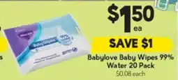 Drakes Babylove Baby Wipes 99% Water offer