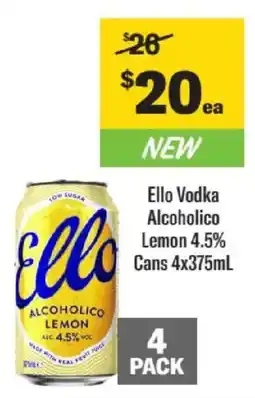 Liquorland Ello Vodka Alcoholico Lemon 4.5% Cans offer