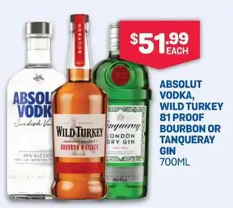 SipnSave Absolut vodka, wild turkey 81 proof bourbon or tanqueray gin offer