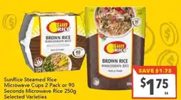Supa Valu SunRice Steamed Rice Microwave Cups or 90 Seconds Microwave Rice Selected Varieties offer
