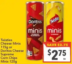 Supa Valu Twisties Cheese Minis or Doritos Cheese Supreme Corn Chips Minis offer