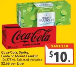 Supa Valu Coca-Cola, Sprite, Fanta or Mount Franklin Selected Varieties offer