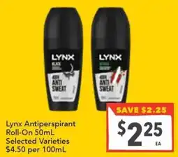 Supa Valu Lynx Antiperspirant Roll-On Selected Varieties offer