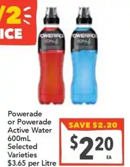 Supa Valu Powerade or Powerade Active Water Selected Varieties offer