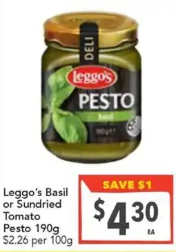 Supa Valu Leggo's Basil or Sundried Tomato Pesto offer