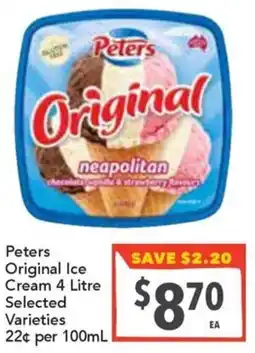 Supa Valu Peters Original Ice Cream Selected Varieties offer