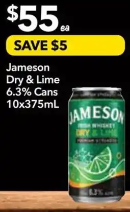 Supa Valu Jameson Dry & Lime 6.3% Cans offer