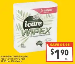 Supa Valu Icare Wipex 100% Recycled Paper Towel 3 Ply offer