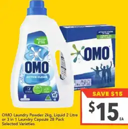 Supa Valu OMO Laundry Powder, Liquid or 3 in 1 Laundry Capsule Selected Varieties offer