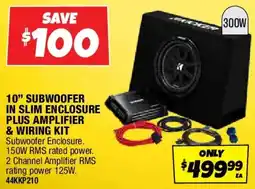 Autobarn 10" subwoofer in slim enclosure plus amplifier & wiring kit offer