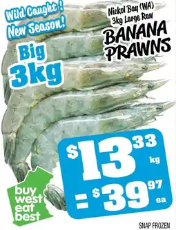 Farmer Jack's Nickol bay (wa) large raw banana prawns offer