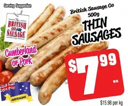 Farmer Jack's British sausage co thin sausages offer