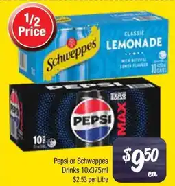 Farmer Jack's Pepsi or Schweppes Drinks offer