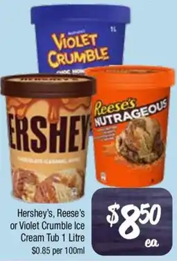 Farmer Jack's Hershey's, Reese's or Violet Crumble Ice Cream Tub offer