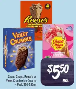 Farmer Jack's Chupa Chups, Reese's or Violet Crumble Ice Creams offer