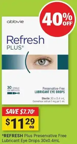 Cincotta Chemist Refresh plus preservative free lubricant eye drops offer