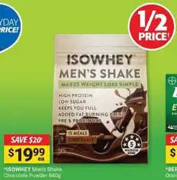 Cincotta Chemist Isowhey men's shake chocolate powder offer