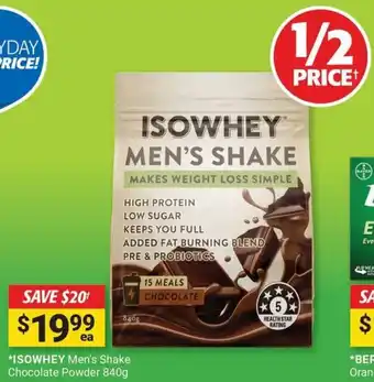 Cincotta Chemist Isowhey men's shake chocolate powder offer