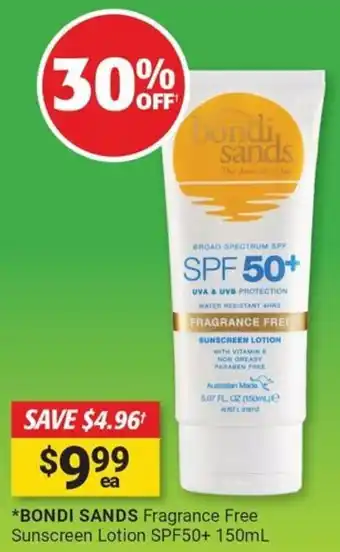 Cincotta Chemist Bondi sands fragrance free sunscreen lotion spf50+ offer