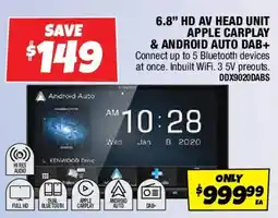 Autobarn 6.8" hd av head unit apple carplay & android auto dab+ offer