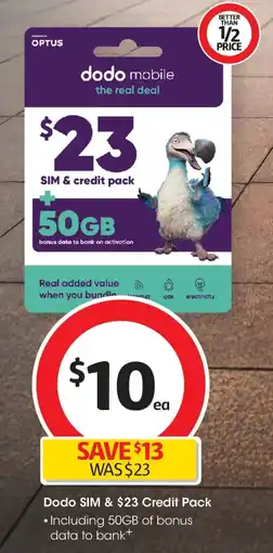 Coles Dodo sim & $23 credit pack offer