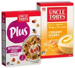 IGA Uncle Tobys Plus Cereal 410‑435g or Oats Quick Sachets 8‑10 Pack Selected Varieties offer