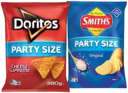 IGA Smith’s Crinkle Cut Chips or Doritos Corn Chips 380g Party Size Selected Varieties offer