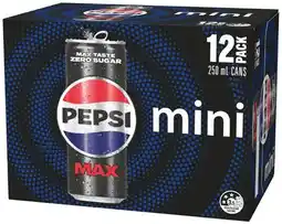 IGA Pepsi Max, Solo or Schweppes Mini Can 12x250mL offer