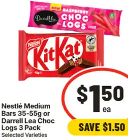 IGA Nestlé Medium Bars or Darrell Lea Choc Logs offer