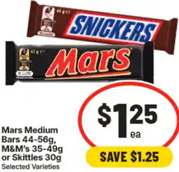 IGA Mars Medium Bars, M&M's or Skittles offer