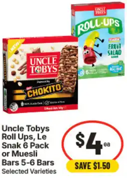 IGA Uncle Tobys Roll Ups, Le Snak or Muesli Bars offer