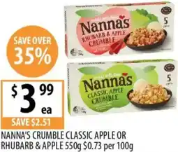 Supabarn Nanna's crumble classic apple or rhubarb & apple offer