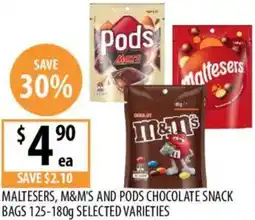 Supabarn Maltesers, m&m's and pods chocolate snack bags offer