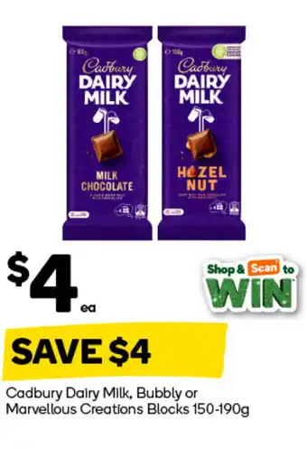 Cadbury dairy milk, bubbly or marvellous creations blocks