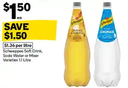 Woolworths Schweppes soft drink, soda water or mixer varieties offer