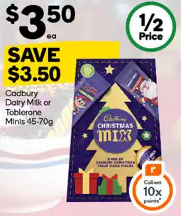 Woolworths Cadbury fry dairy milk or toblerone minis offer