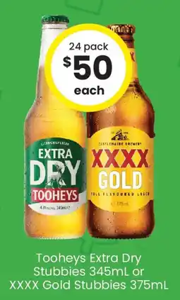 The Bottle O Tooheys extra dry stubbies or xxxx gold stubbies offer