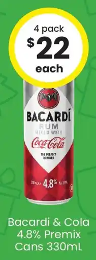 The Bottle O Bacardi & Cola 4.8% Premix Cans offer