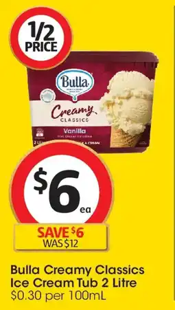 Coles Bulla Creamy Classics Ice Cream Tub offer