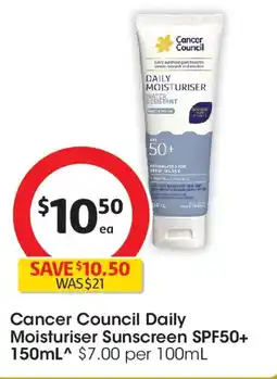 Coles Cancer Council Daily Moisturiser Sunscreen SPF50+ 1 offer