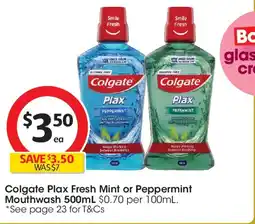 Coles Colgate Plax Fresh Mint or Peppermint Mouthwash offer
