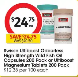 Coles Swisse Ultiboost Odourless High Strength Wild Fish Oil Capsules or Ultiboost Magnesium Tablets offer