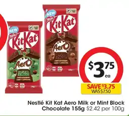 Coles Nestlé Kit Kat Aero Milk or Mint Block Chocolate offer