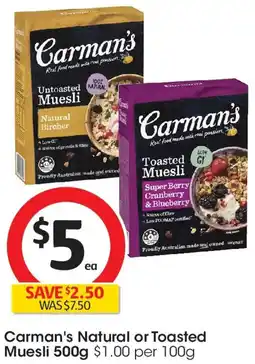 Coles Carman's Natural or Toasted Muesli offer