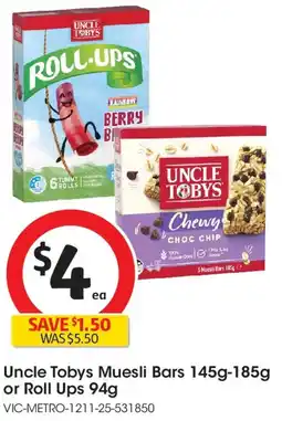 Coles Uncle Tobys Muesli Bars or Roll Ups offer
