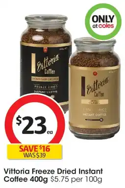 Coles Vittoria Freeze Dried Instant Coffee offer