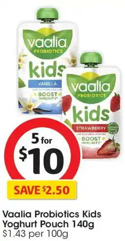 Coles Vaalia Probiotics Kids Yoghurt Pouch offer