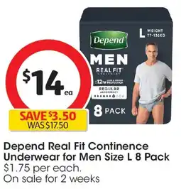 Coles Depend Real Fit Continence Underwear for Men Size L offer
