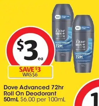 Coles Dove Advanced 72hr Roll On Deodorant offer